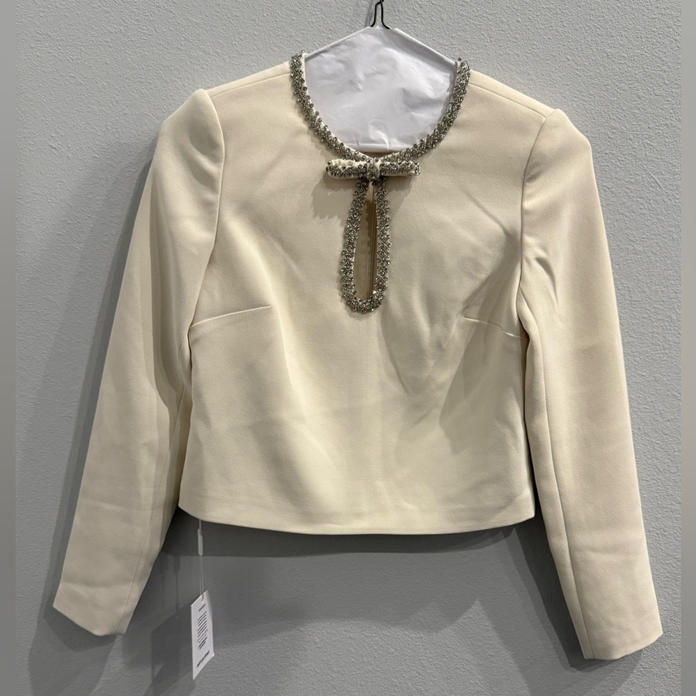 NWT Self-Portrait Embellished Cream White Crepe Blouse Size 4 - Picture 2 of 11